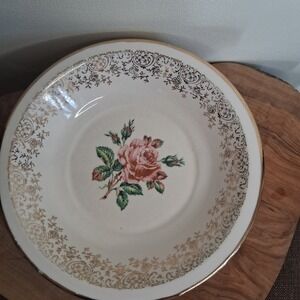 Vintage Cornish Rose Floral Dinner Bowls with 22kt Gold Trim Set Of 4⁹